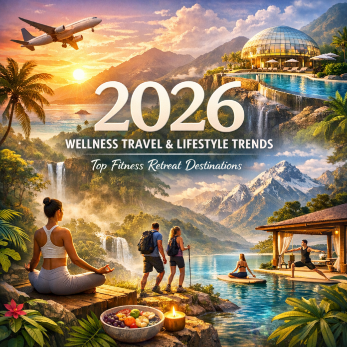 2026 Wellness Travel and Lifestyle Trends: Top Fitness Retreat Destinations — Fe Illustration of 2026 Wellness Travel and Lifestyle Trends: Top Fitness Retreat Destinations