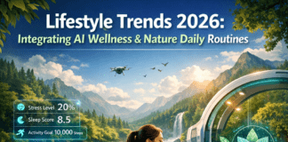 AI wellness routines illustration for Lifestyle Trends 2026: Integrating AI Wellness and Nature Daily Routines