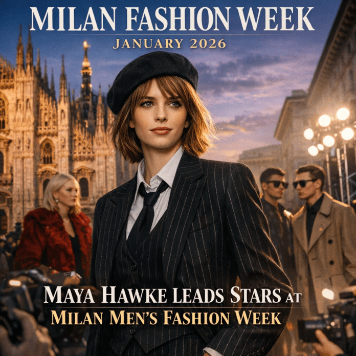 Maya Hawke walks the runway in a chic tailored look at Milan Men's Fashion Week January 2026