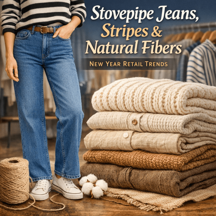 Illustration of Stovepipe Jeans, Stripes and Natural Fibers: New Year Retail Trends