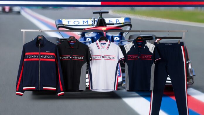 create a horizontal image for "Tommy Hilfiger Formula 1 Fanwear Signals a New Era of Luxury