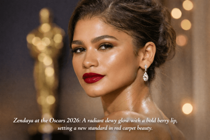 Zendaya’s Oscars 2026 Beauty- Dewy Glow and Bold Lip Zendayas Oscars makeup 2026 Beauty- Dewy Glow and Bold Lip