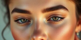 Fashion model wearing hydrated glossy lips in a luxury beauty editorial shoot