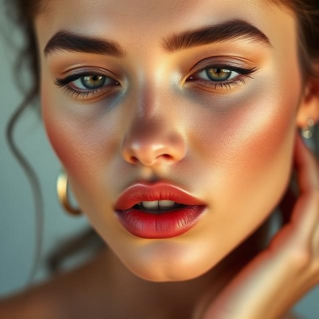 Fashion model wearing hydrated glossy lips in a luxury beauty editorial shoot