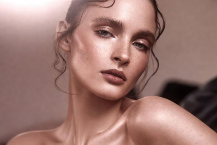 Rare Beauty Matte Foundation Editorial Campaign Model wearing soft matte complexion makeup inspired by Rare Beauty’s new longwear foundation