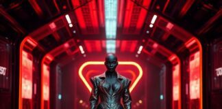 Hyperreal AI fashion model in a futuristic luxury runway campaign