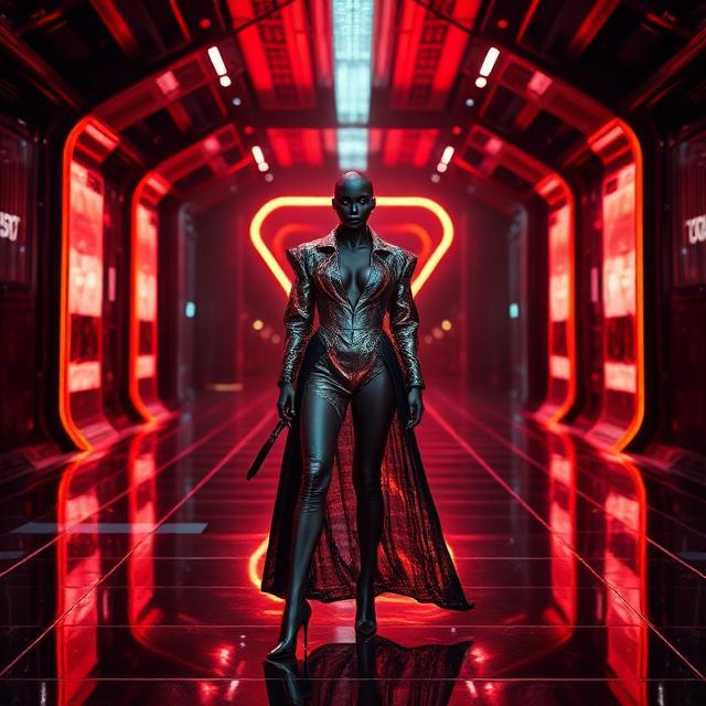 AI Fashion Models in Luxury Campaigns Hyperreal AI fashion model in a futuristic luxury runway campaign