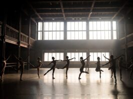 American Ballet Theatre-inspired principal dancers rehearsing in luxury editorial studio setting