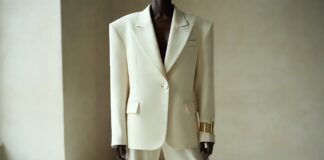 Florence Pugh and the Rise of “Soft Power Dressing” on the Red Carpet Model in tailored ivory oversized blazer and wide-leg trousers representing Florence Pugh red carpet soft power dressing and minimalist celebrity fashion in 2026