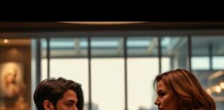 Fashionable couple experiencing awkward tension during a modern dinner date