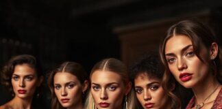 Diverse emerging runway models posing in a luxury fashion editorial inspired by 2026 campaign trends