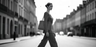Corporate-Core Dressing Is Replacing Casual Streetwear Among Luxury Fashion Influencers Woman in a perfectly tailored monochrome collarless blazer suit and pointed-toe loafers on a European street representing the corporate core fashion and office siren trend replacing streetwear among luxury fashion influencers in 2026
