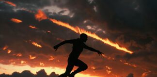 Cinematic action silhouette against dramatic sky representing Mission Impossible Final Reckoning the franchise-record summer blockbuster that earned a $77 million domestic opening and $506 million global total